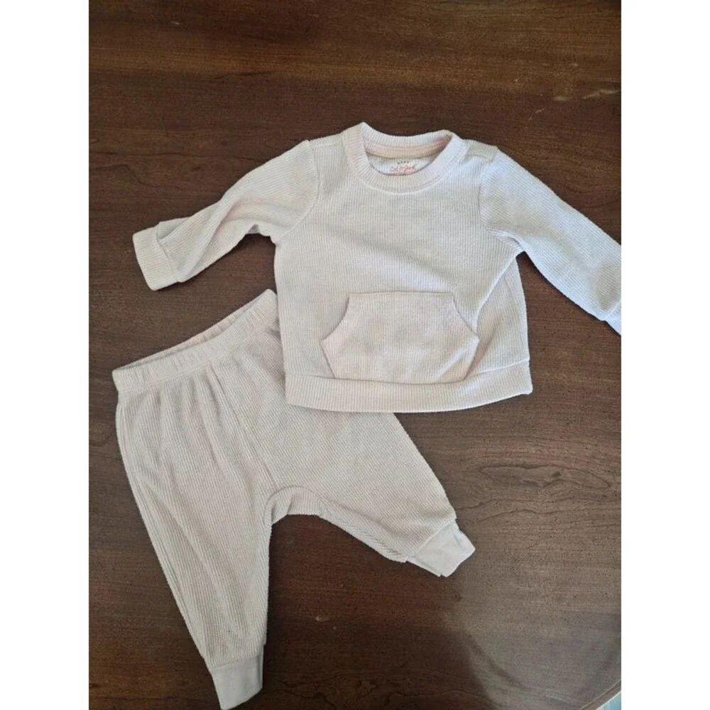 3-6 Month Girls Waffle Knit Set